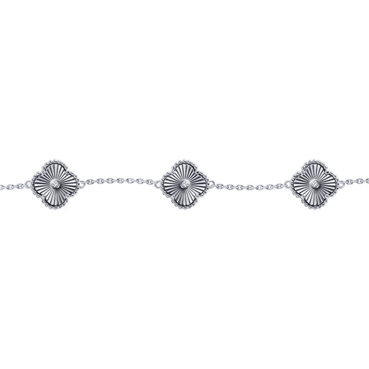 Silver  CZ Fluted Clover 5 Station Adjustable Charm Bracelet 7-8" - ABB259