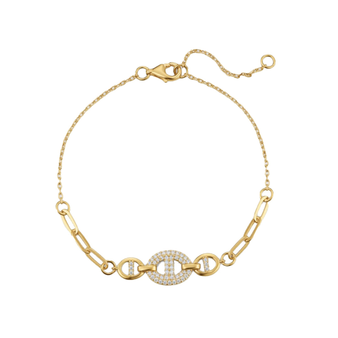 Gold-plated Silver  CZ Encrusted Mariner Charm Bracelet 6.5-8" - ABB260-GP