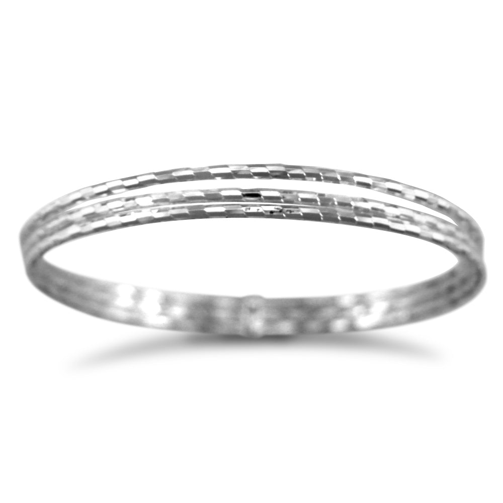 Sterling Silver  3 x 2mm strand Dia-cut Slave Ladies Bangle - ABG005