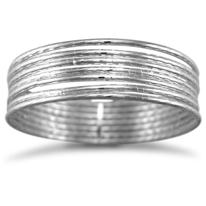 Sterling Silver  7x2mm Layered strand Dia-cut Slave Ladies Bangle - ABG006