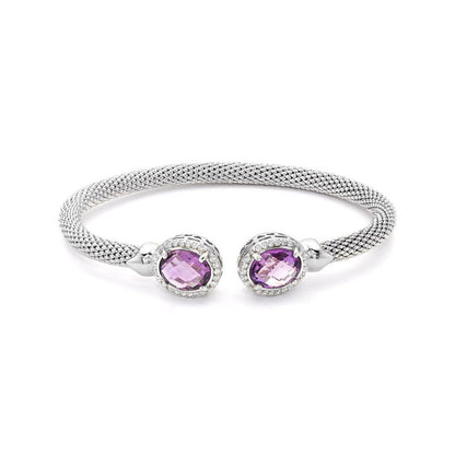 Sterling Silver  Purple CZ Beaded Torque Ladies Bangle - ABG032