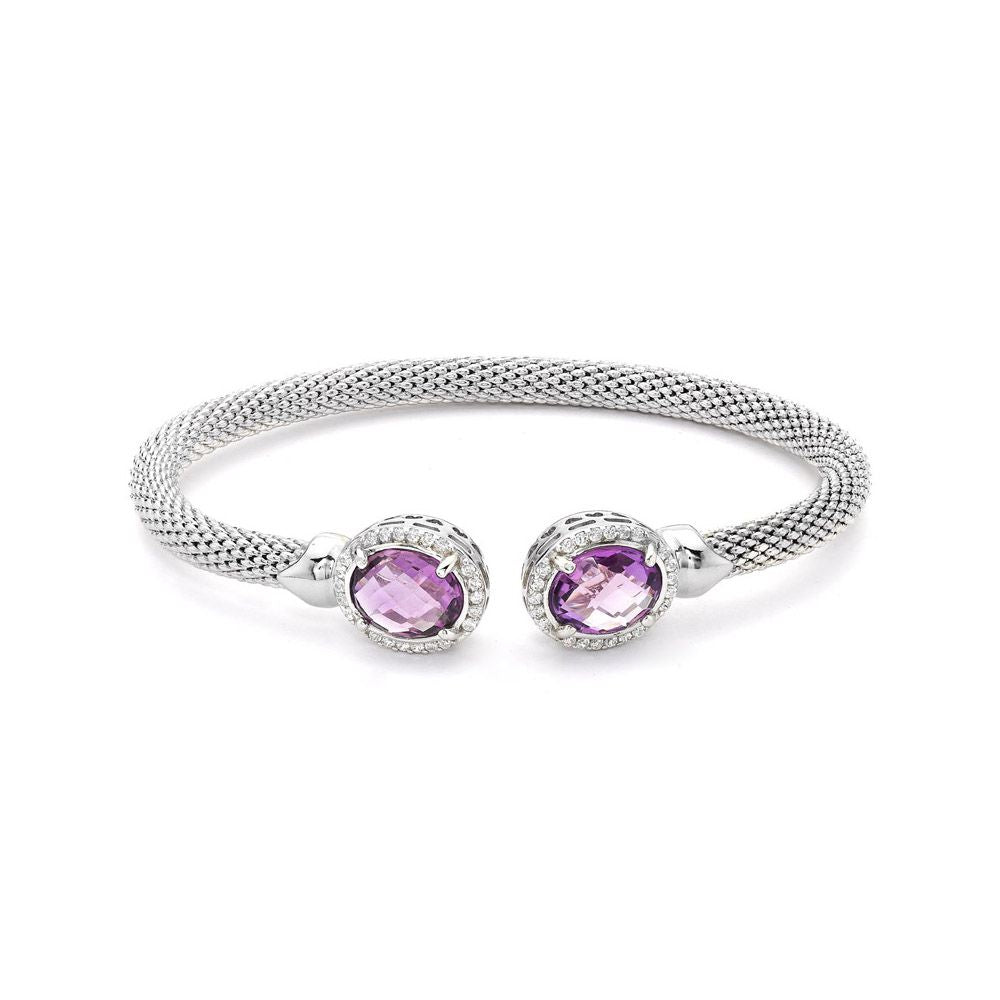 Sterling Silver  Purple CZ Beaded Torque Ladies Bangle - ABG032