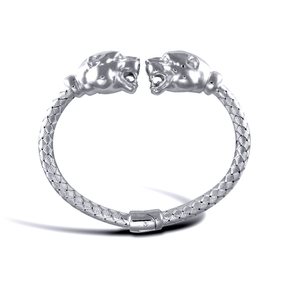 925 Solid Silver  Rhodium Double Panther Head Ladies Bangle - ABG047