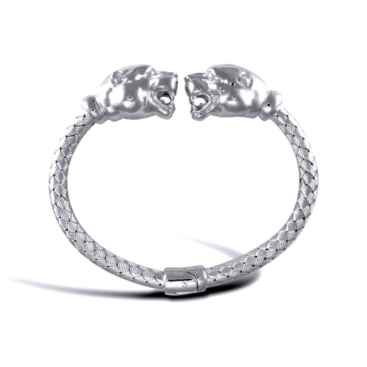 925 Solid Silver  Rhodium Double Panther Head Ladies Bangle - ABG047