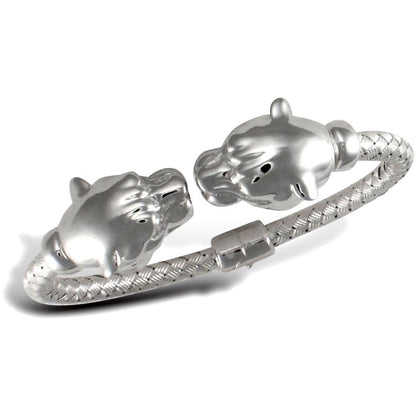 925 Solid Silver  Rhodium Double Panther Head Ladies Bangle - ABG047