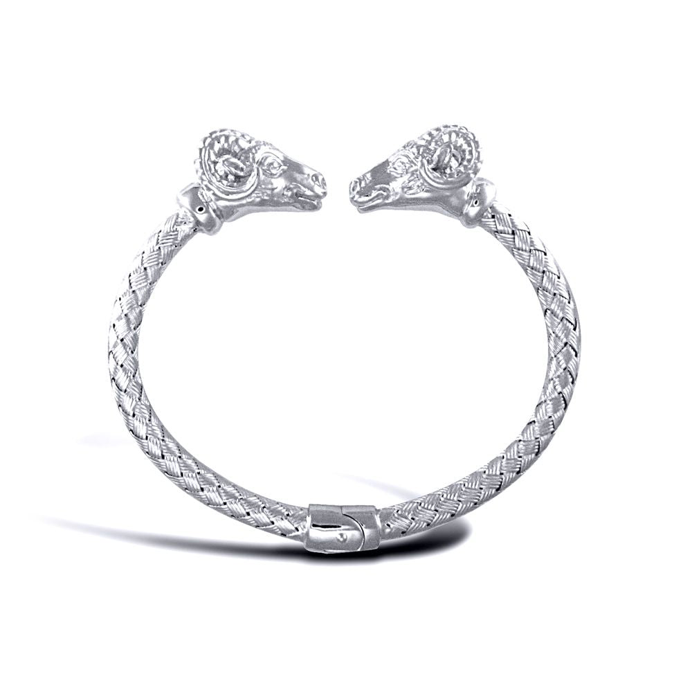 925 Solid Sterling Silver  Rhodium Double Rams Head Ladies Bangle - ABG048