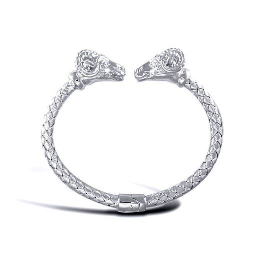 925 Solid Sterling Silver  Rhodium Double Rams Head Ladies Bangle - ABG048