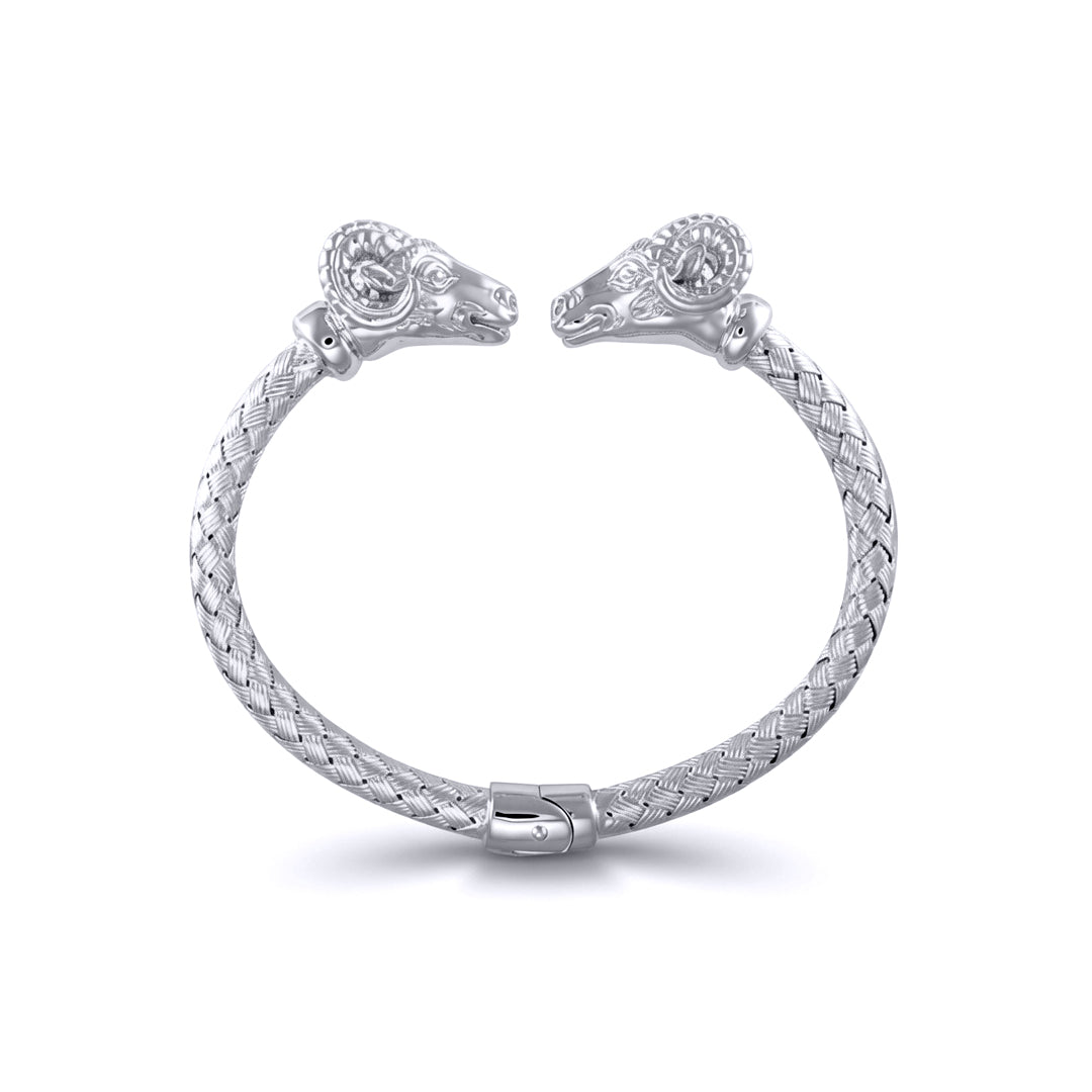 925 Solid Sterling Silver  Double Rams GOAT Torque Bangle Bracelet - ABG048