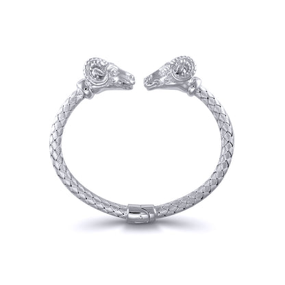 925 Solid Sterling Silver  Double Rams GOAT Torque Bangle Bracelet - ABG048