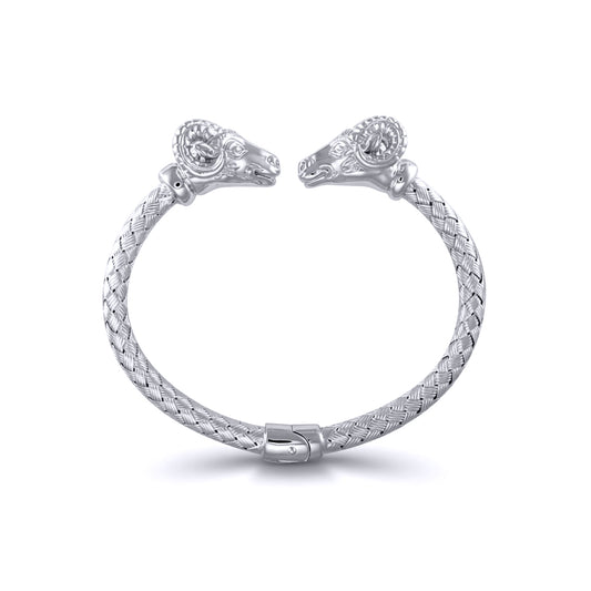 925 Solid Sterling Silver  Double Rams GOAT Torque Bangle Bracelet - ABG048