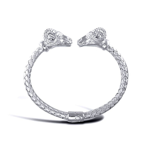 925 Solid Sterling Silver  Double Rams GOAT Torque Bangle Bracelet - ABG048