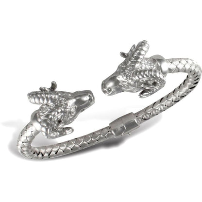 925 Solid Sterling Silver  Double Rams GOAT Torque Bangle Bracelet - ABG048