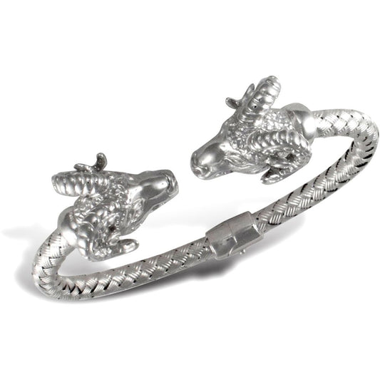925 Solid Sterling Silver  Rhodium Double Rams Head Ladies Bangle - ABG048