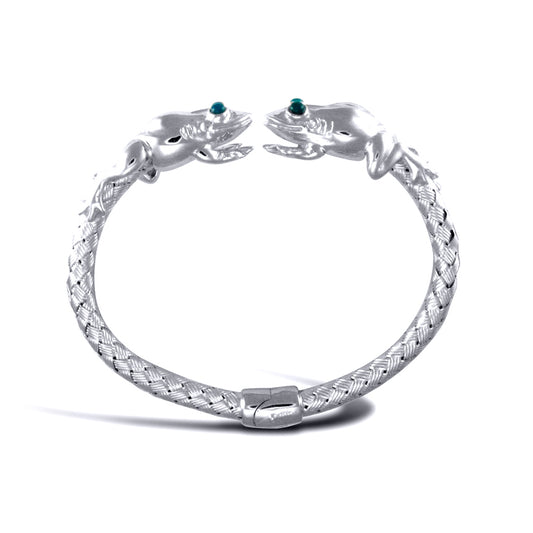 925 Sterling Silver  Rhodium Double Frog Ladies Bangle - ABG050
