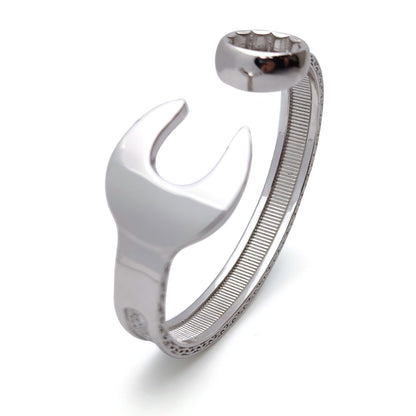 Mens Sterling Silver  Heavy Casted Carved Spanner Bangle Bracelet - ABG053
