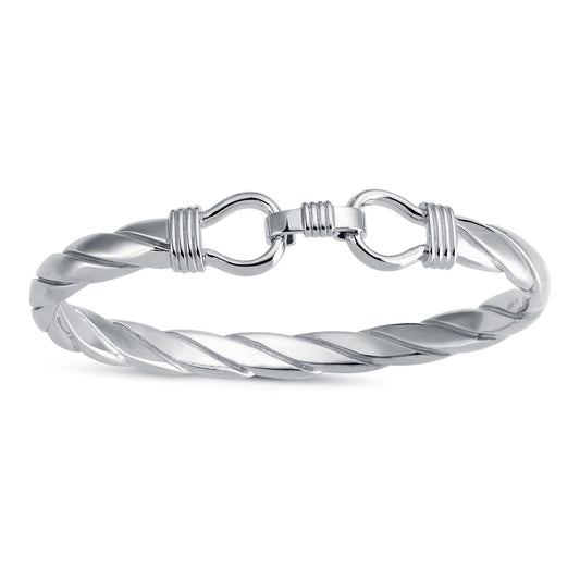 Mens Rhodium Plated Silver  Twisted Stirrup Bangle Bracelet 8mm - ABG058