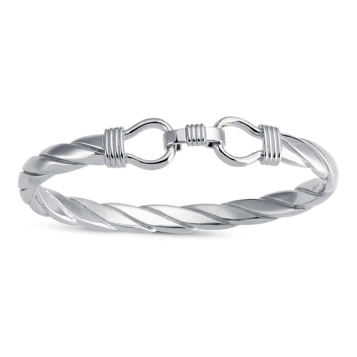 Mens Rhodium Plated Silver  Twisted Stirrup Bangle Bracelet 8mm - ABG058