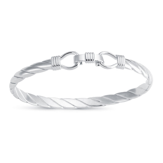 Mens Rhodium Plated Silver  Twisted Stirrup Bangle Bracelet 6mm - ABG059