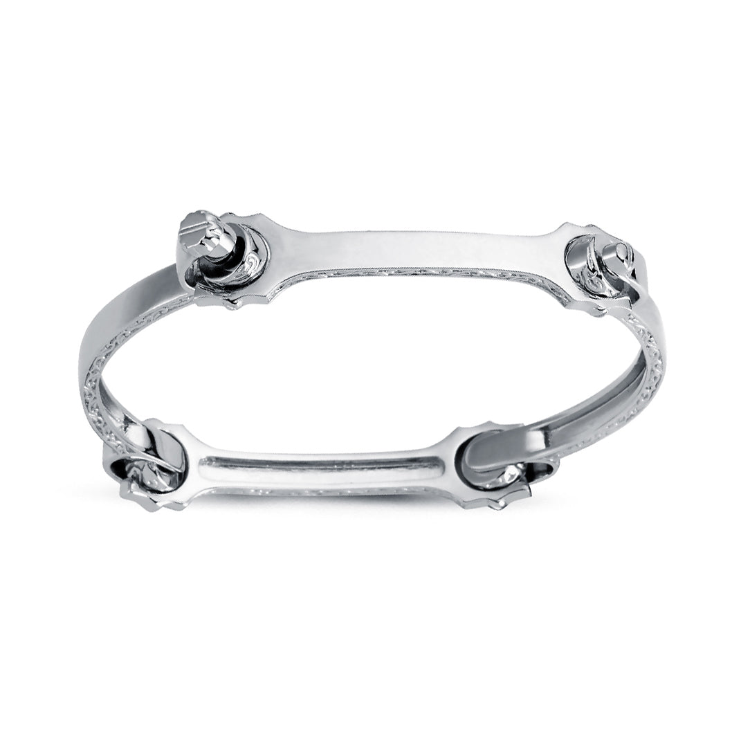 Womens Rhodium Silver  Spanner & Socket Bangle Bracelet 4mm - ABG061