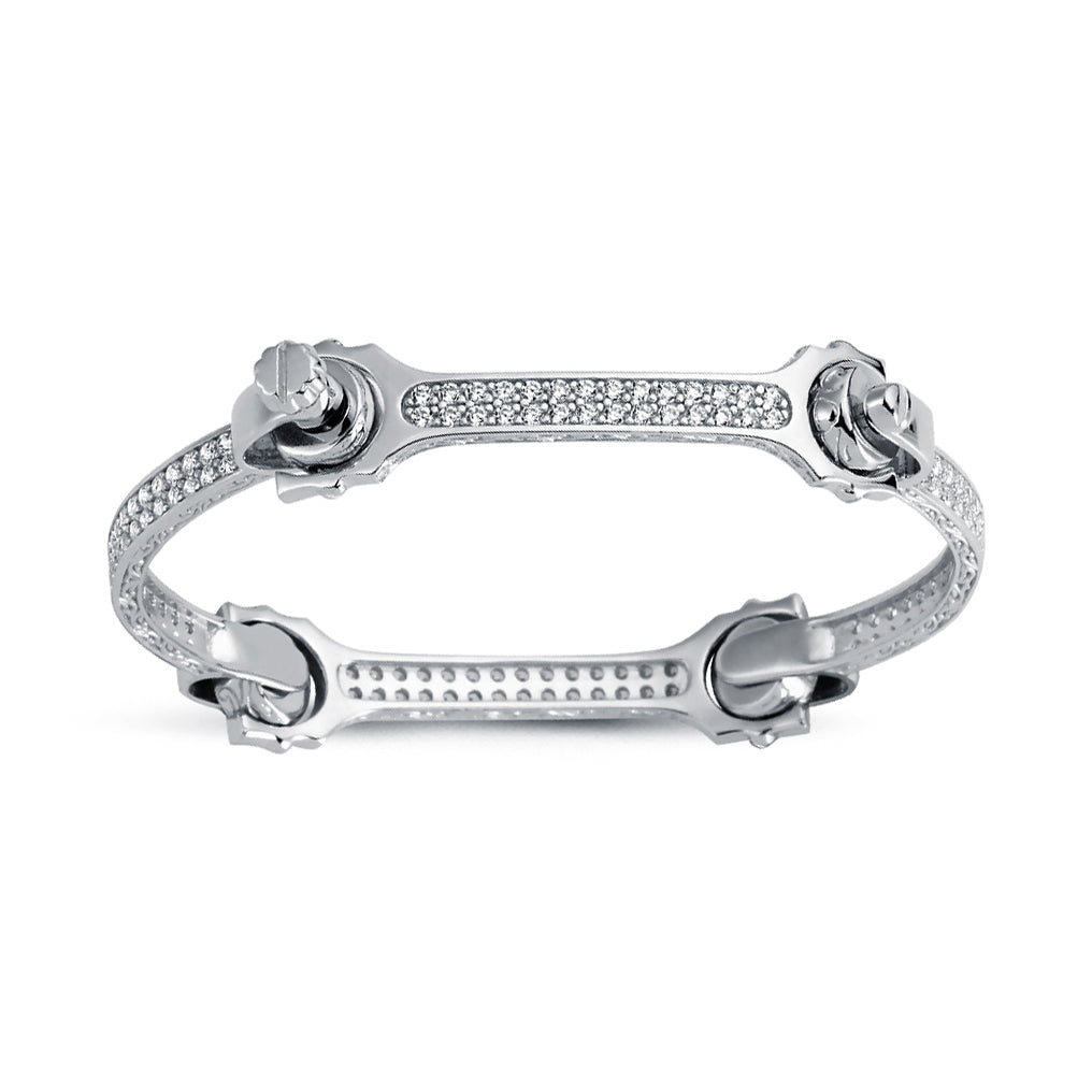 Womens Rhodium Silver  CZ Spanner & Socket Bangle Bracelet 4mm - ABG062