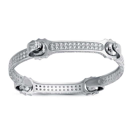 Mens Rhodium Silver  CZ Spanner & Socket Bangle Bracelet 7mm - ABG064