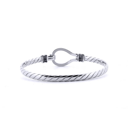 Ladies Sterling Silver  Rope Stirrup Hook Loop Bangle 7" 18cm - ABG065