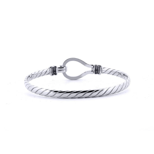 Ladies Sterling Silver  Rope Stirrup Hook Loop Bangle 7" 18cm - ABG065