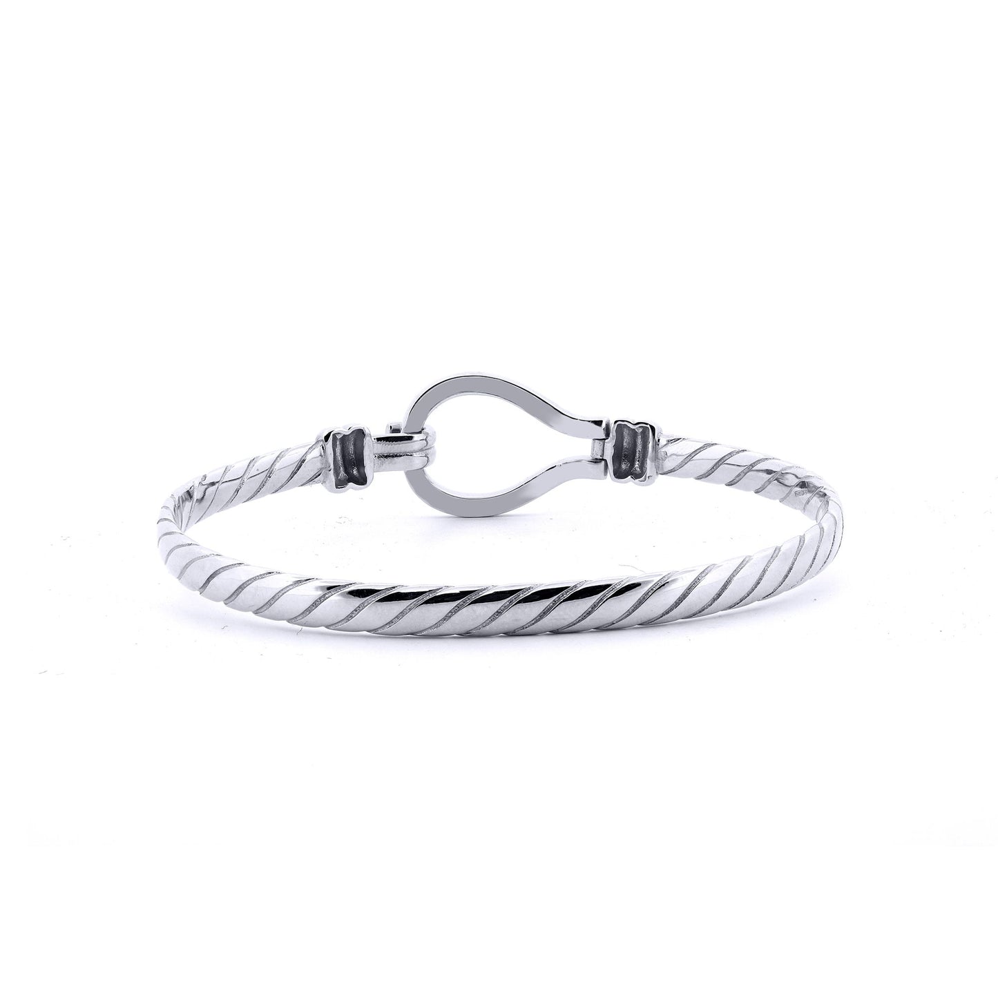 Ladies Sterling Silver  Rope Stirrup Hook Loop Bangle 7" 18cm - ABG065