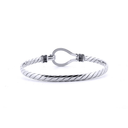 Ladies Sterling Silver  Rope Stirrup Hook Loop Bangle 7" 18cm - ABG065