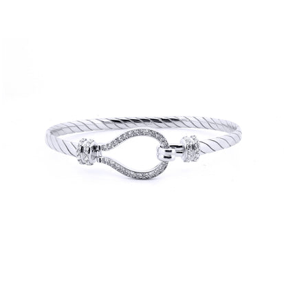 Ladies Sterling Silver  CZ Rope Stirrup Hook Loop Bangle 7" 18cm - ABG066