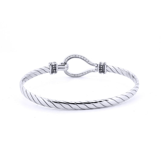 Ladies Sterling Silver  CZ Rope Stirrup Hook Loop Bangle 7" 18cm - ABG066