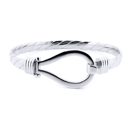 Gents Sterling Silver  Rope Stirrup Hook Loop Bangle 8.5" 22cm - ABG067