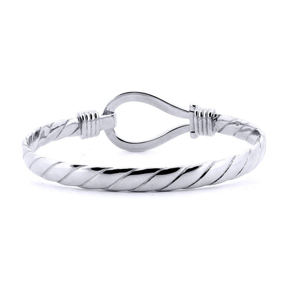 Gents Sterling Silver  Rope Stirrup Hook Loop Bangle 8.5" 22cm - ABG067