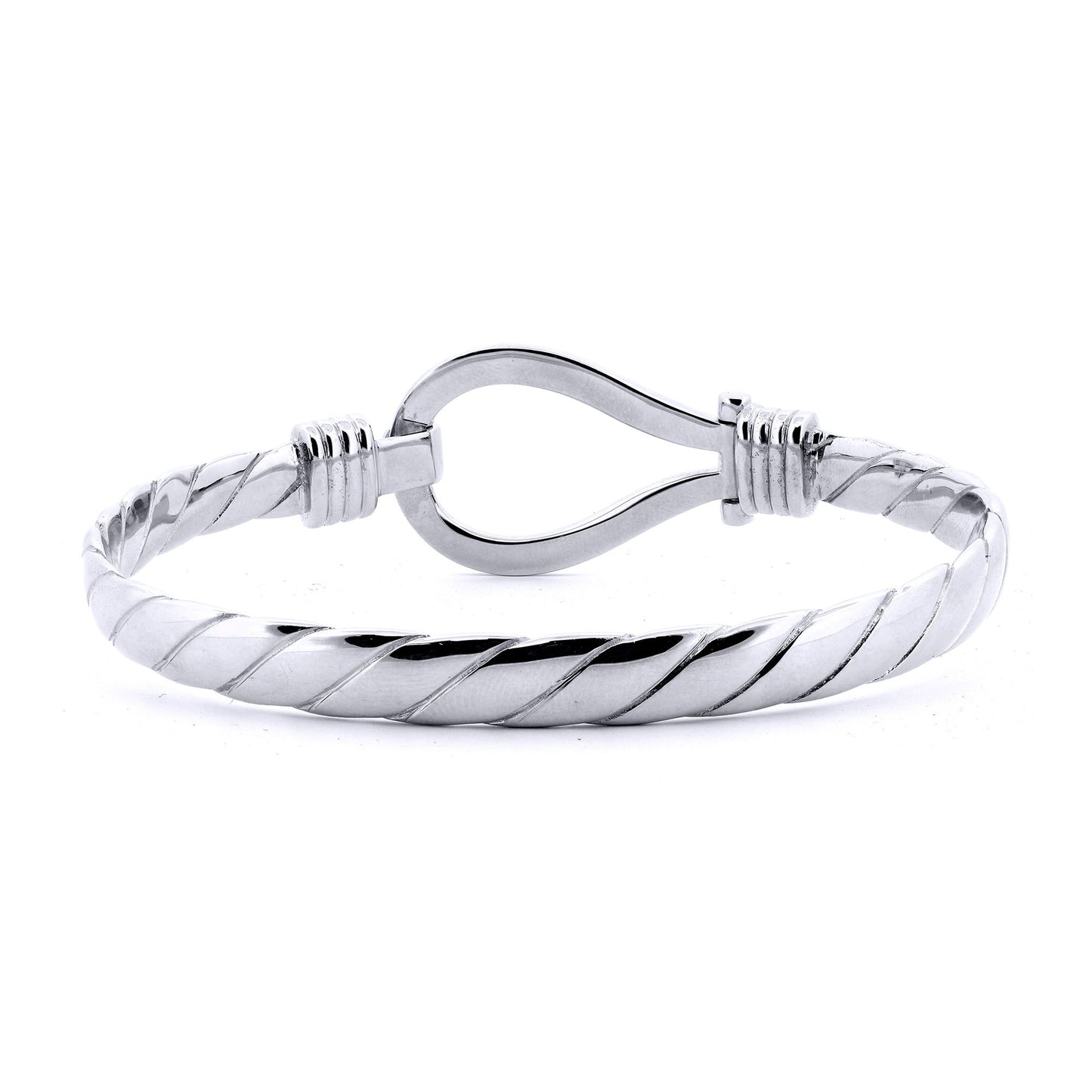 Gents Sterling Silver  Rope Stirrup Hook Loop Bangle 8.5" 22cm - ABG067