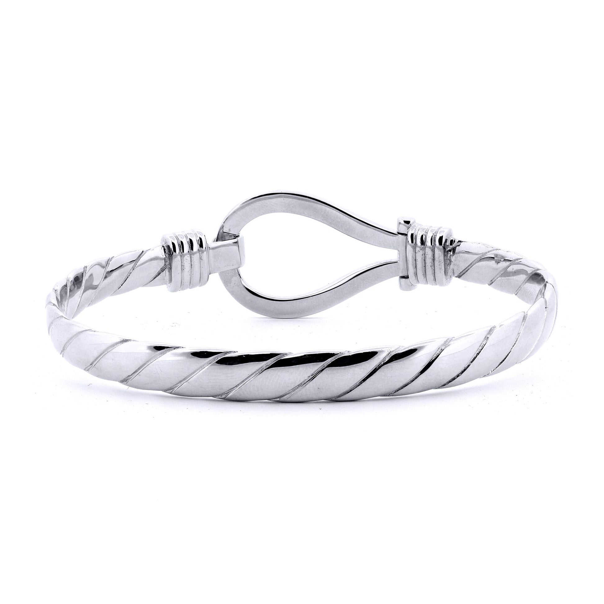 Gents Sterling Silver  Rope Stirrup Hook Loop Bangle 8.5" 22cm - ABG067