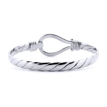 Gents Sterling Silver  Rope Stirrup Hook Loop Bangle 8.5" 22cm - ABG067