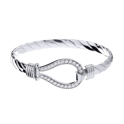 Gents Sterling Silver  CZ Rope Stirrup Hook Loop Bangle 8.5" 22cm - ABG068