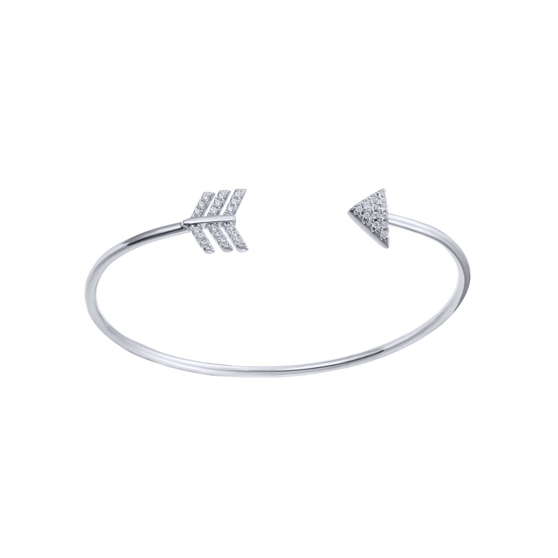 Silver  CZ Arrowhead Chevrons Torque Bangle Bracelet - ABG070