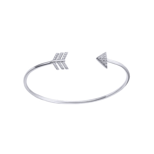 Silver  CZ Arrowhead Chevrons Torque Bangle Bracelet - ABG070