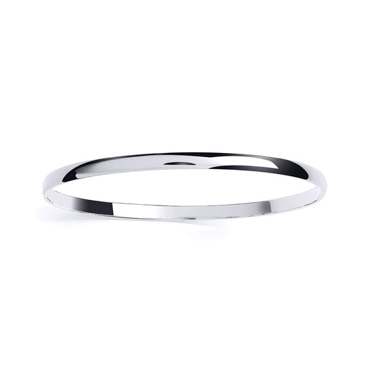 Rhodium-plated Silver  D-Shaped Band Slave Bangle Bracelet 4mm - ABG073