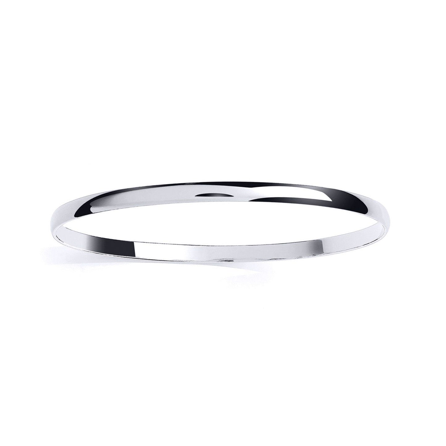 Rhodium-plated Silver  D-Shaped Band Slave Bangle Bracelet 4mm - ABG073