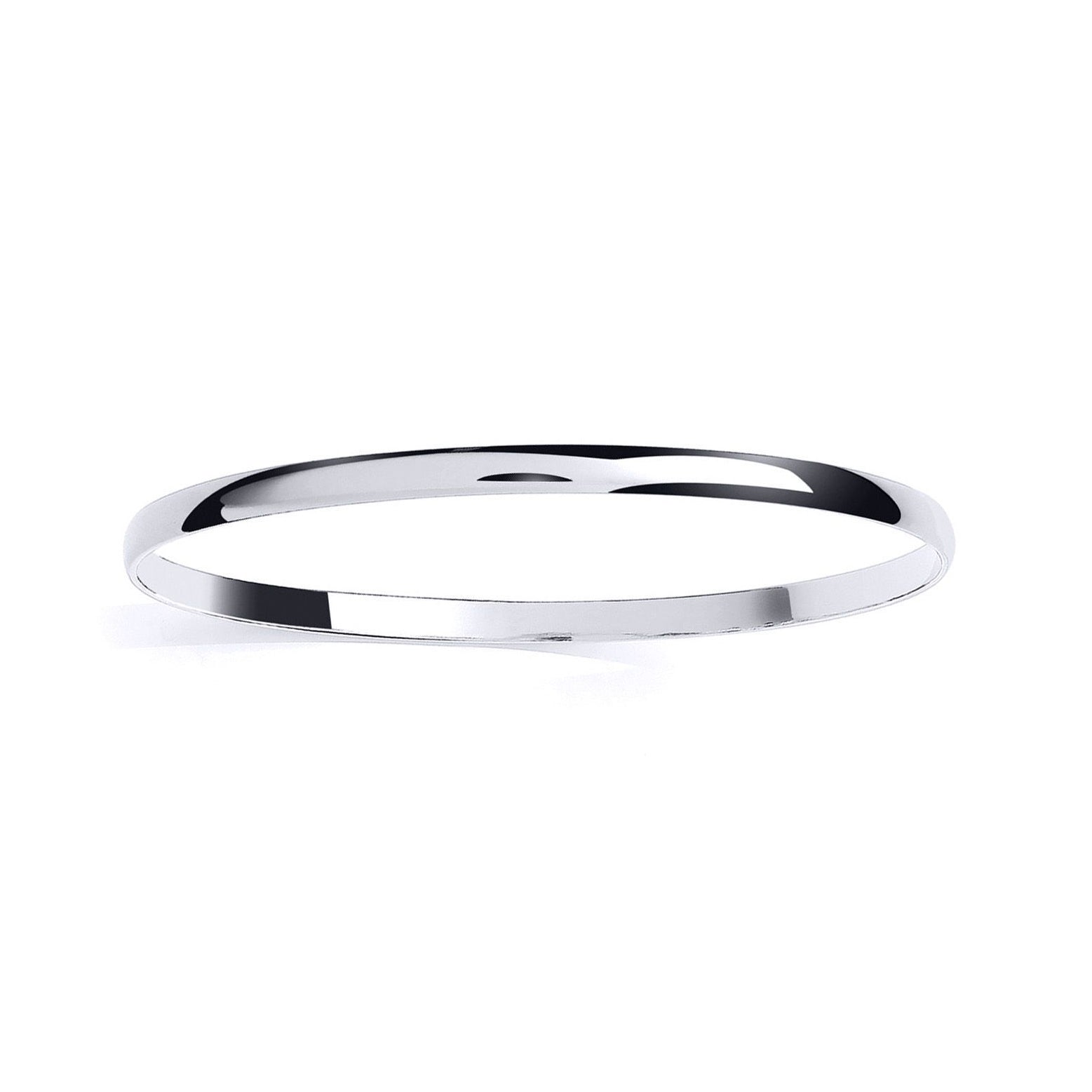 Rhodium-plated Silver  D-Shaped Band Slave Bangle Bracelet 4mm - ABG073