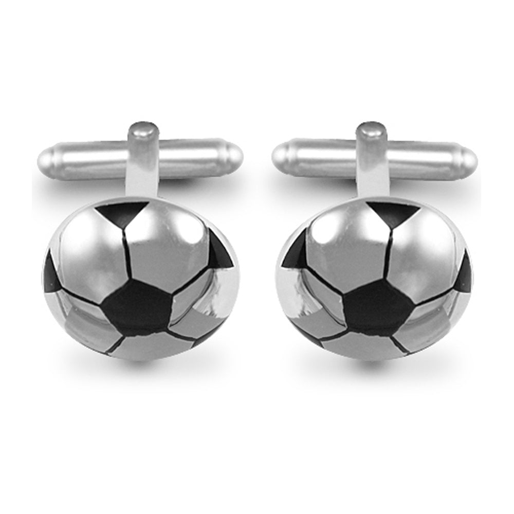 Sterling Silver  Football Soccer Ball T-shape Cufflinks 16mm - ACL002