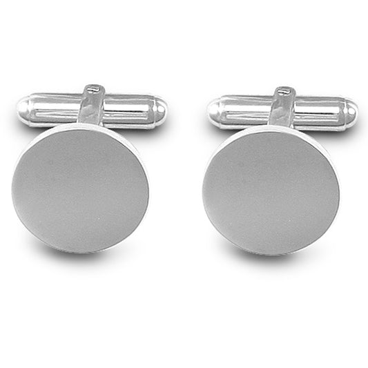 Sterling Silver  Round Disc T-shape Cufflinks 17mm - ACL003