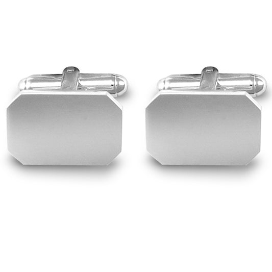 Sterling Silver  Rectangular Octagonal T-shape Cufflinks 19mm - ACL005