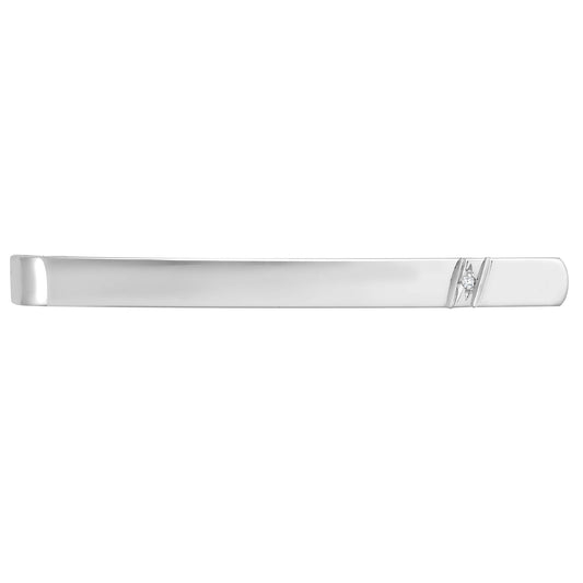 Mens Rhodium Silver  Diamond Diagonal Solitaire Slide-on Tie Clip - ACL020