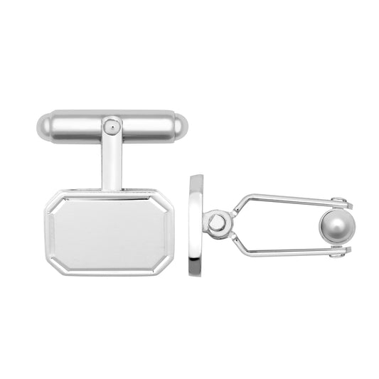 Silver  Polished Octagon Rectangle Swivel Back T-Bar Cufflinks - ACL025