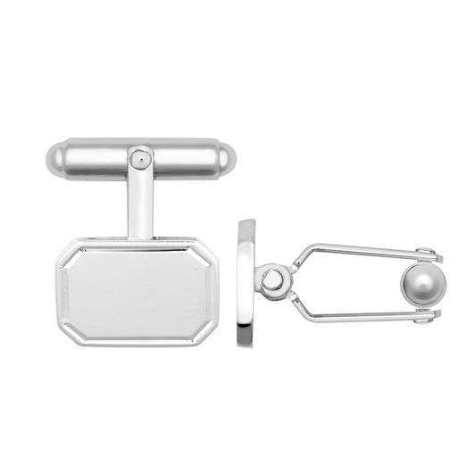 Silver  Polished Octagon Rectangle Swivel Back T-Bar Cufflinks - ACL025