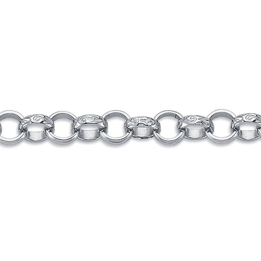Womens Rhodium Plated Silver  Carved Belcher Bracelet 7mm 7.5" - ACN002F-7.5
