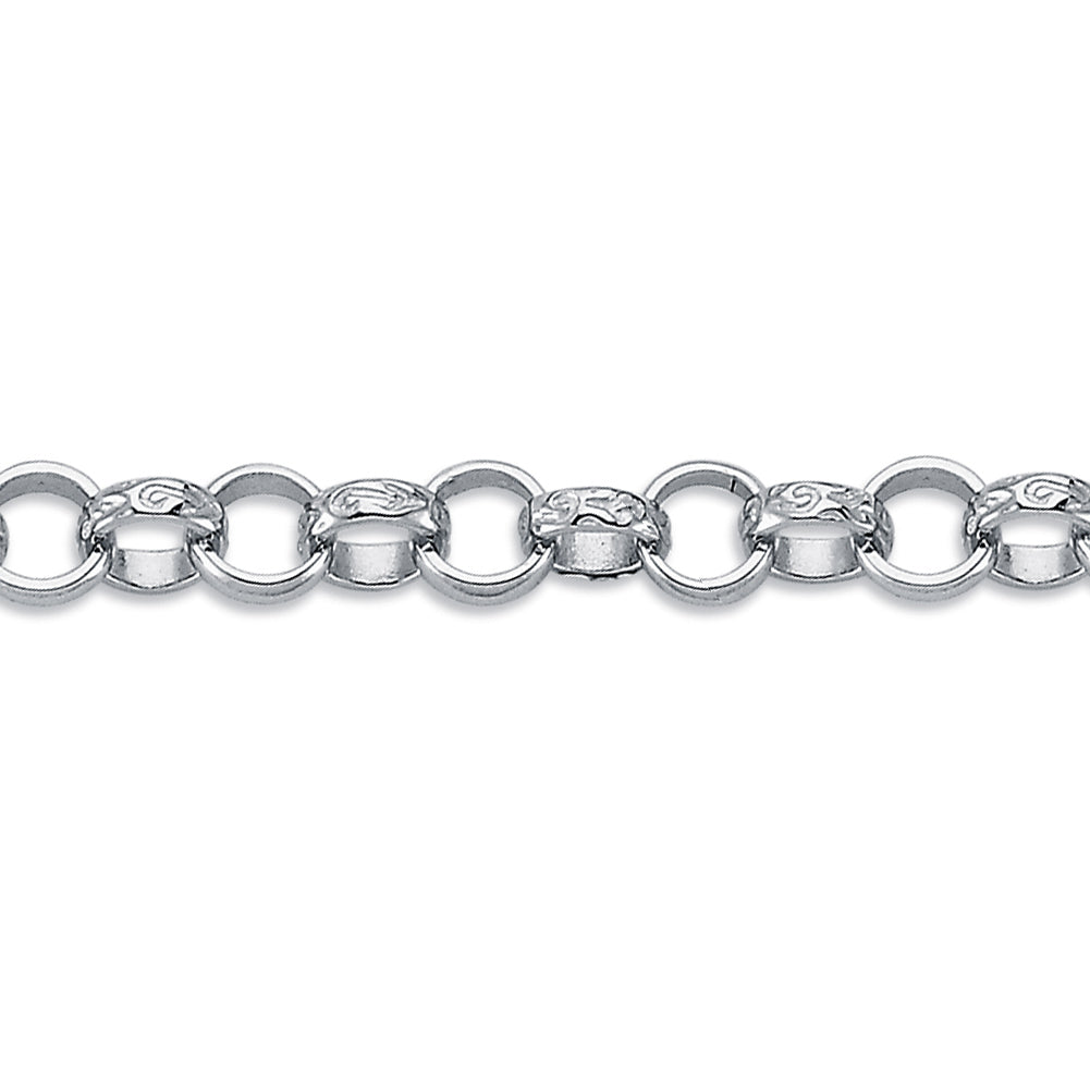 Womens Rhodium Plated Silver  Carved Belcher Bracelet 7mm 7.5" - ACN002F-7.5